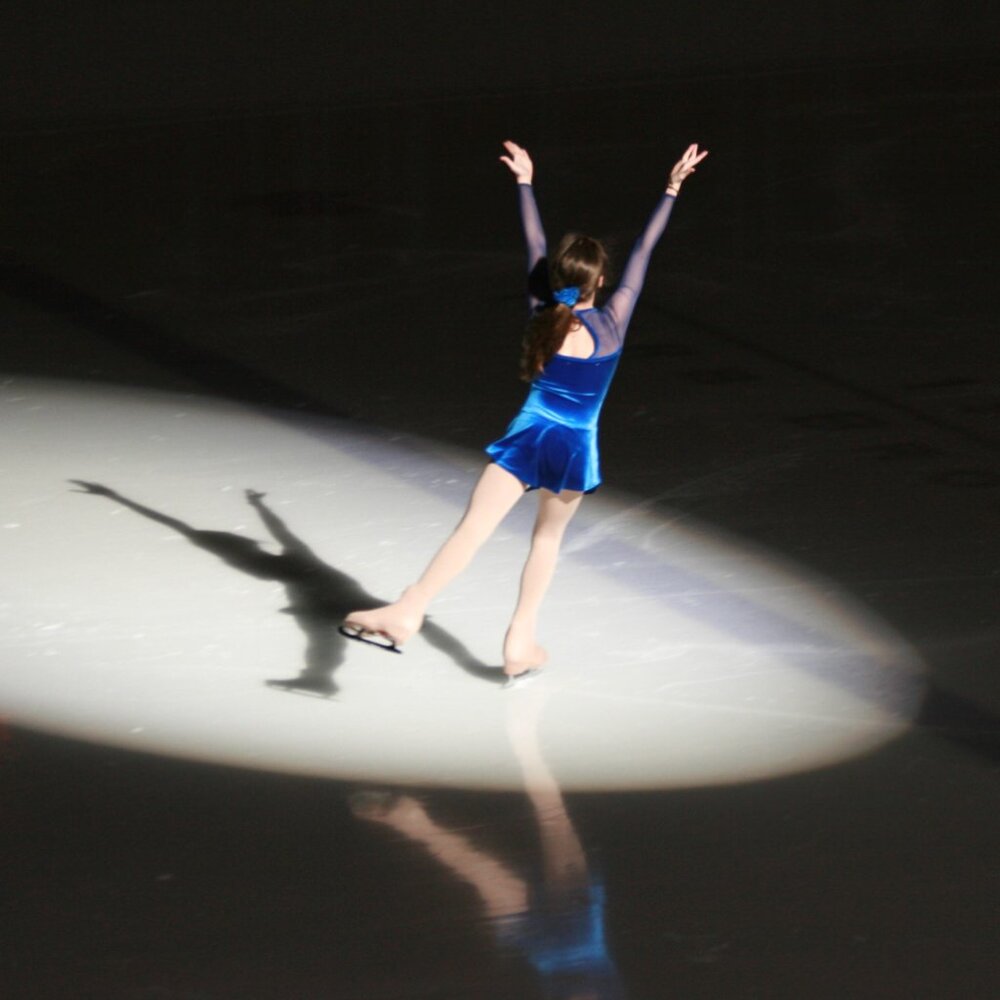 Blue Velvet Figure Skating Dress with Sheer Sleeves.Matching hair scrunchie